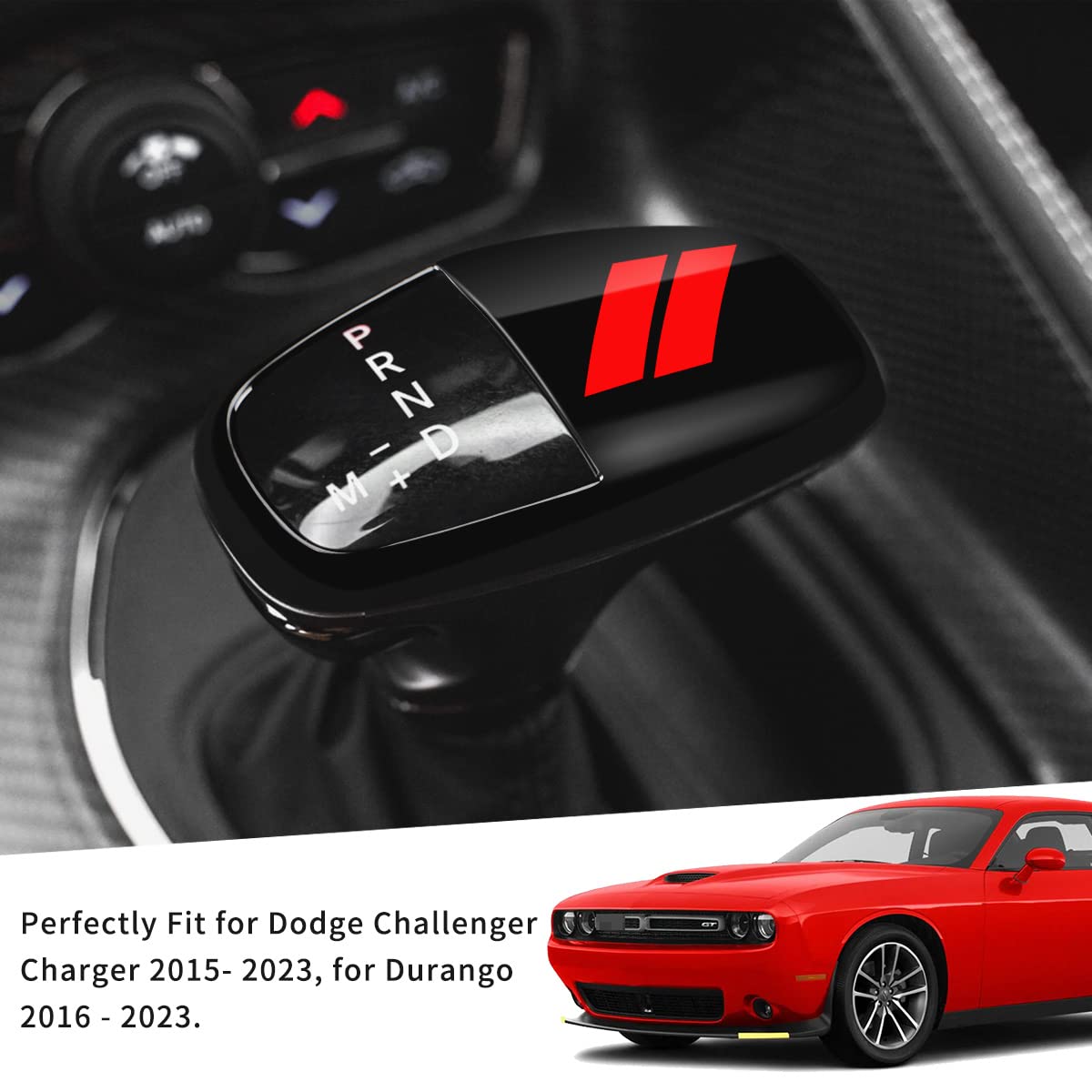 Auovo Gear Shift Knob Cover Trim For Charger Accessories Challenger 2015-2023 / Durango 2016-2024 (Black-Red)