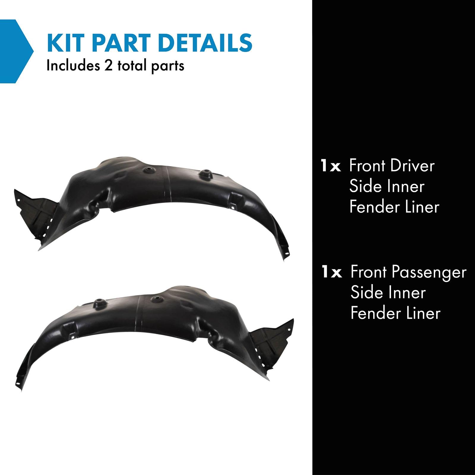 Trq Front Inner Fender Liner Set Compatible With 2013-2015 Hyundai Veloster Hy1248160 Hy1249160