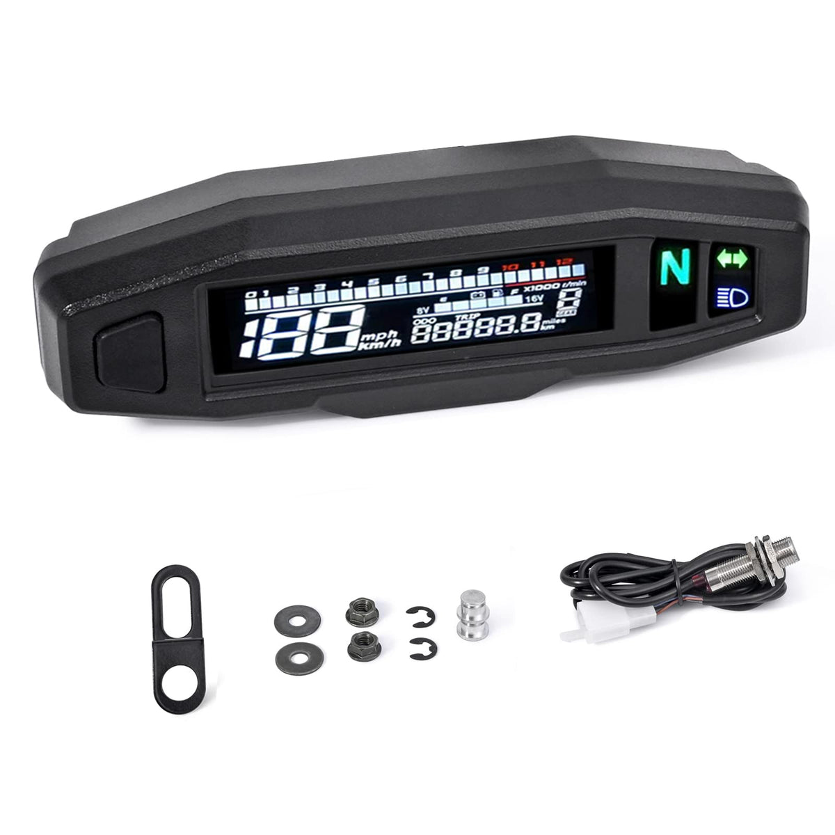 WHALETAIL Universal Motorcycle Speedometer 6 Gear 12000 RPM Km/h MPH Mini LCD VA Screen Digital Motorcycle Speedometer, Odometer