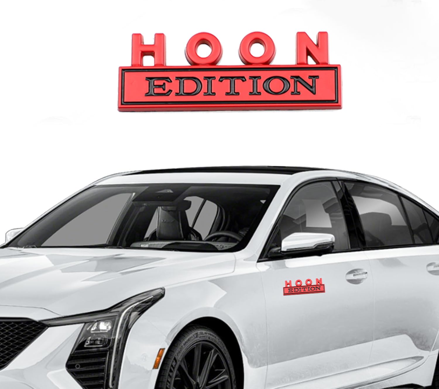 2 Pcs Hoon Edition Emblem Car Side Rear Front Hood Trunk Door Badge 3D Decal Sticker Fit For Car Truck Suv (Hoon, Red)