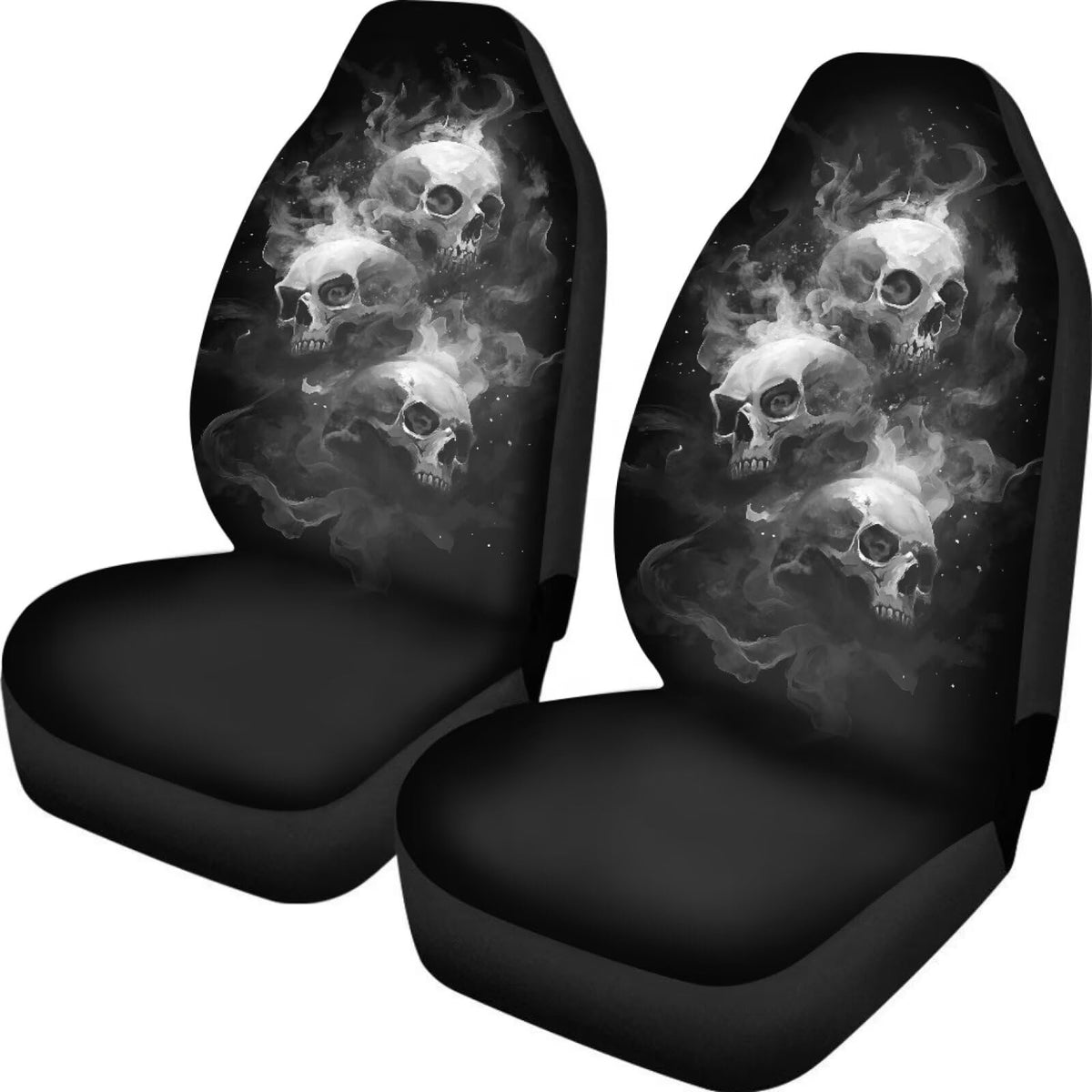 Buybai 2 Pcs Skull Printed Car Covers For Front Seat Dustproof Car Seat Covers, Universal Fits Auto Interior Accessories For Men
