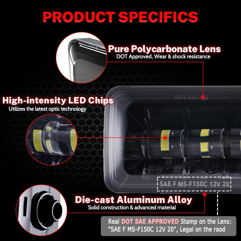 Z-Offroad Dot Approved Led Fog Lights For Ford F150 2015-2020, Waterproof Rectangular Bumper Driving Lamp Set Assembly Kit - Bla