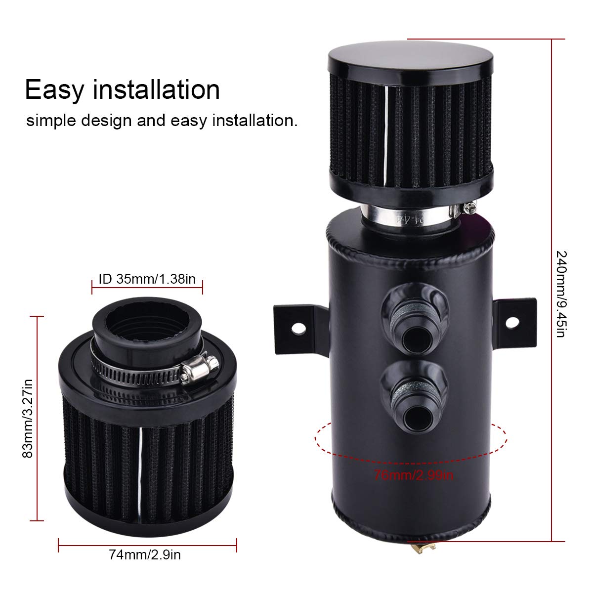 Evil Energy 10An Baffled Oil Catch Can,Oil Breather Tank With Valve,750Ml Universal Aluminum Black