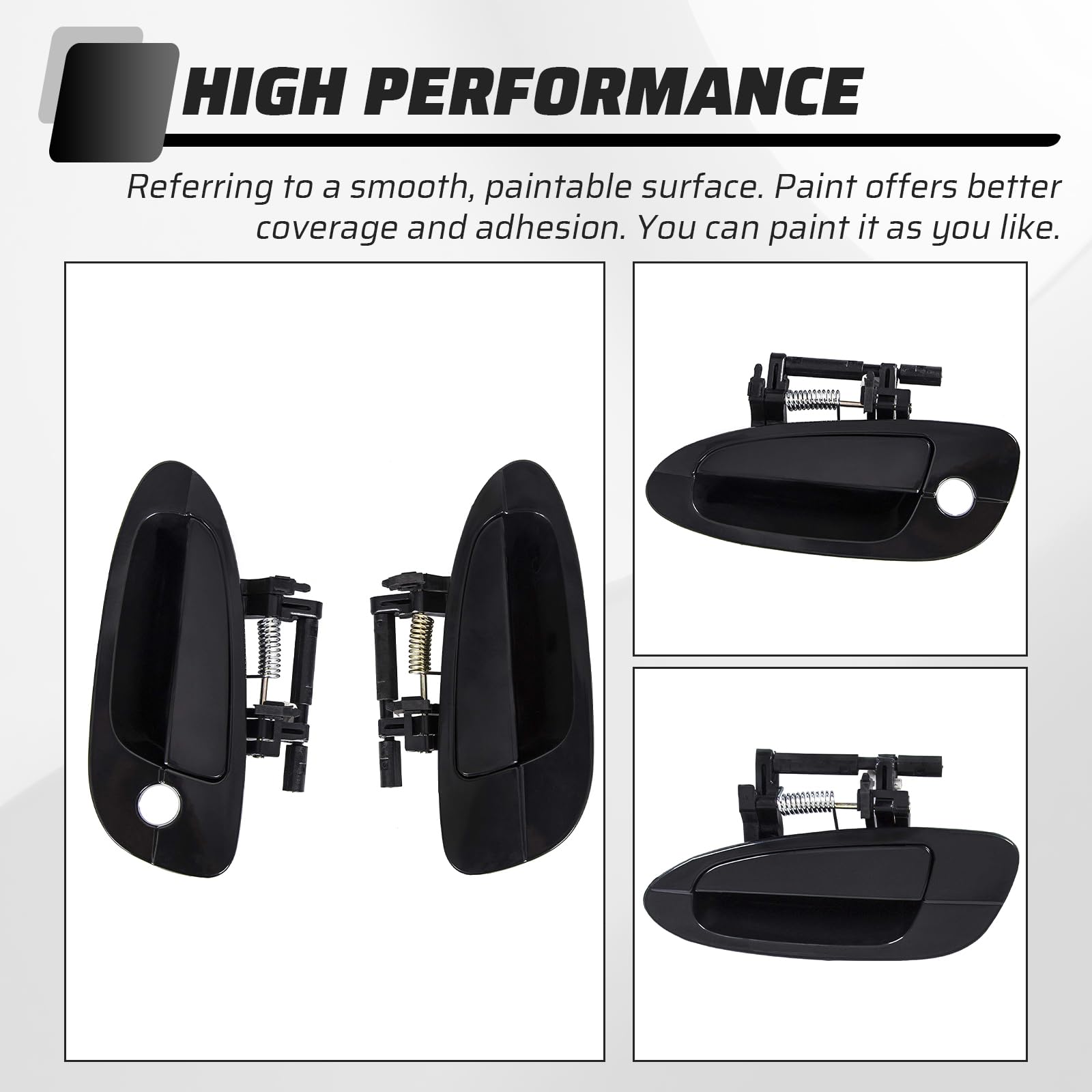 Ecotric Door Handle Smooth Black Exterior Outside Compatible With 2002-2006 Nissan Altima (Front Left & Right + Rear Left & Right)