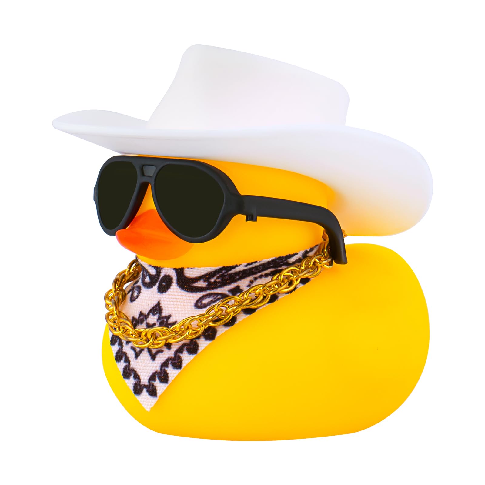 wonuu Car Dashboard Decoration Cowboy Hat Rubber Duck, Car Ducks Ornaments with Mini Colorful Hat Necklace Sunglasses Scarf (Whi