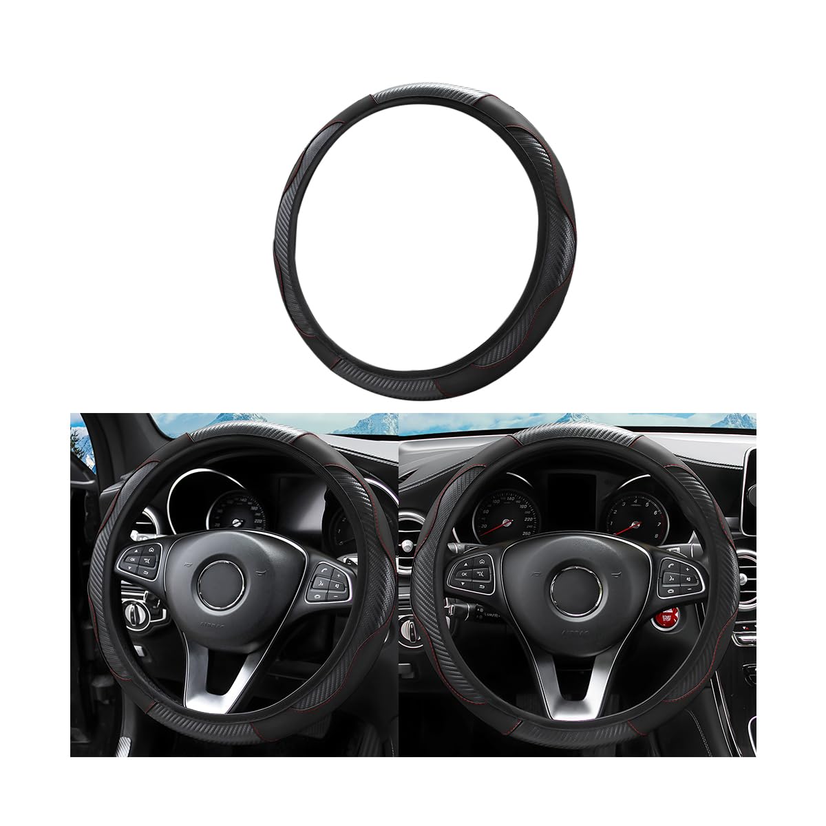 15 Inch Car Steering Wheel Cover, Carbon Fiber Microfiber Leather Elastic Stretch, Anti-Slip Breathable Steering Wheel Protector For Women Men, Car Accessories For Suv, Truck, Van (Black)