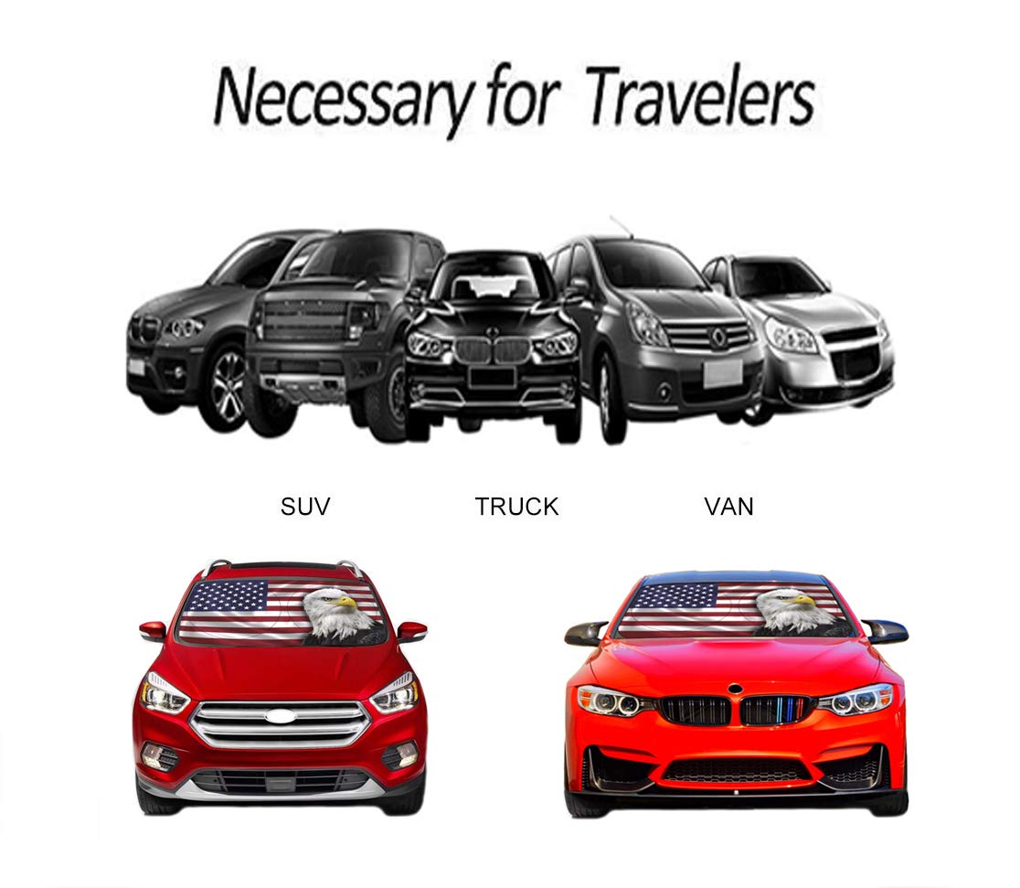 Tdcqqgqq Bald Eagle American Flag Car Windshield Sun Shades, Suv Truck Sun Shade, Uv Protection, 63 L X 33.5'' W