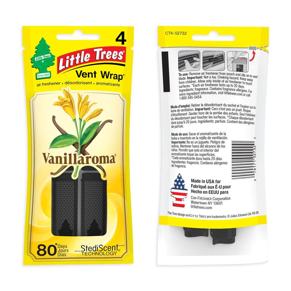 Little Trees Car Air Freshener. Vent Wrap Provides Long-Lasting Scent, Invisibly Fresh. Vanillaroma, 16 Air Fresheners