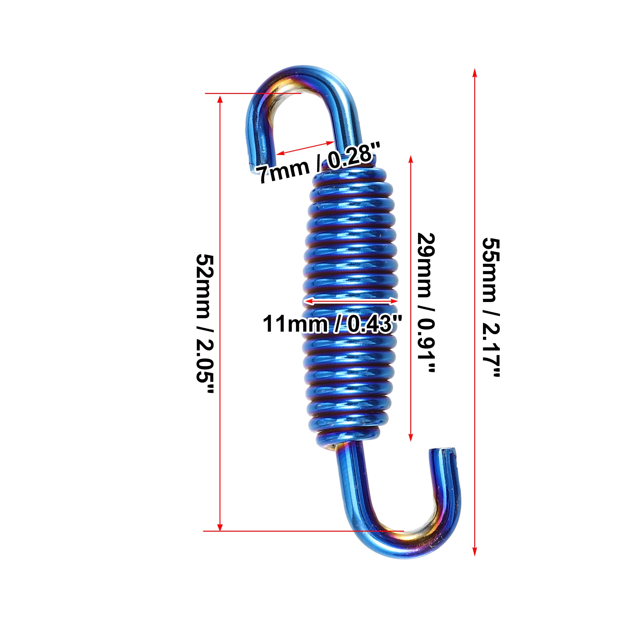 X Autohaux 2 Pcs Motorcycles Universal Exhaust Pipe Spring 55Mm 2.17' Stainless Steel Exhaust Pipe Spring Hook Modified Accessory Blue