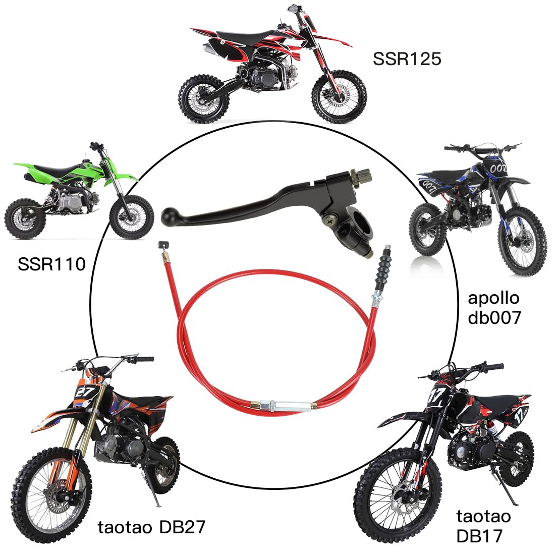 Yoxufa 7/8'' Left Clutch Lever Handlebar And Clutch Cable Compatible With Apollo Rfz Ssr Coolster Taotao 125Cc 110Cc 90Cc 50Cc D