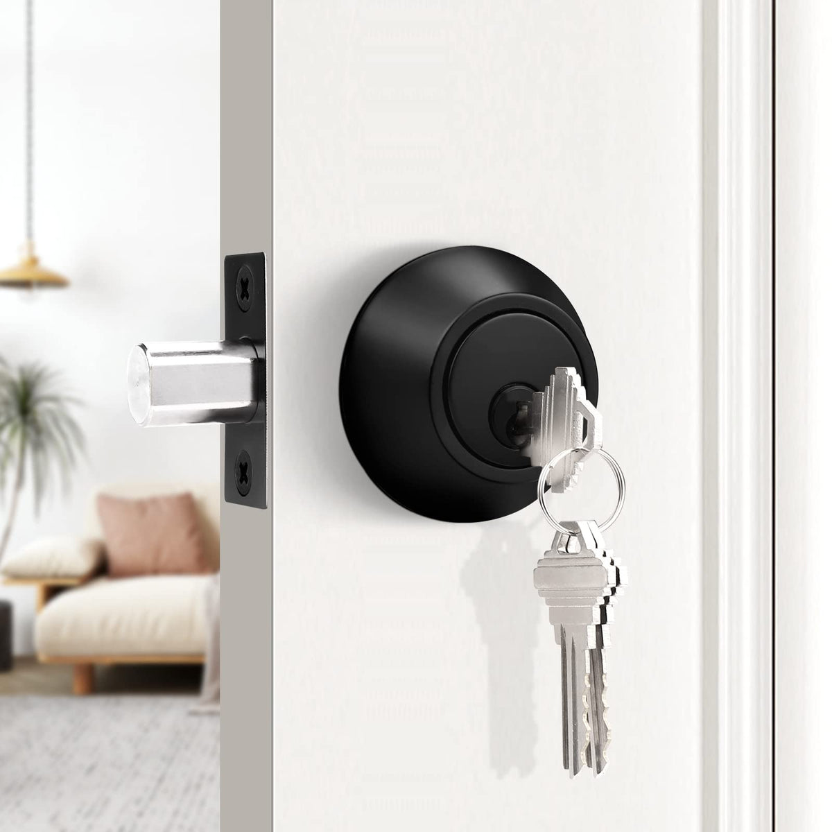 Probrico 3 Pack Black Double Cylinder Deadbolt Lock, Round Keyed Both Side Door Lock,Keyed Alike