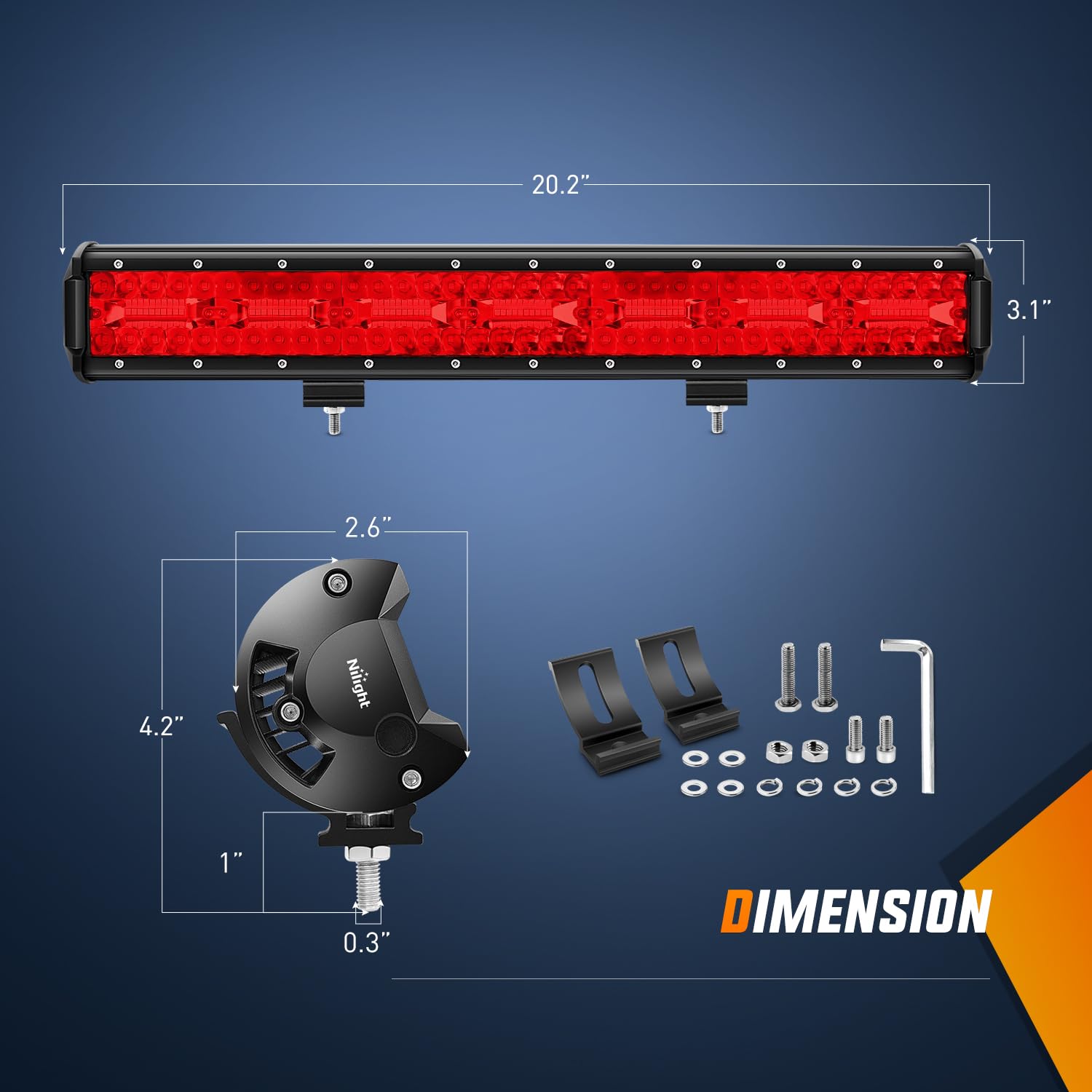 Nilight 20 Inch LED Light Bar, 420W Spot Flood Combo, Red, Model 18208R, Ideal for UTV, Truck, Boat, Off-Road, Emergency Lighting