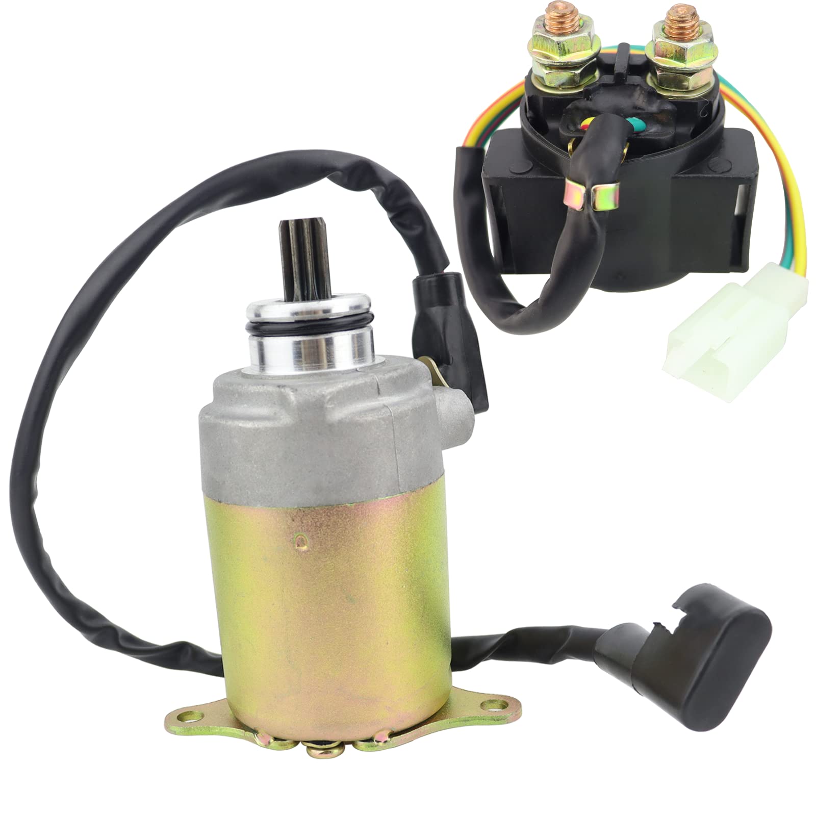Stabsoli Starter Motor & Solenoid Relay Fit For Gy6 Engine 125Cc 150Cc Atv Scooter Moped Go Kart Quad 4 Wheelers Taotao Sunl Coolster Baja