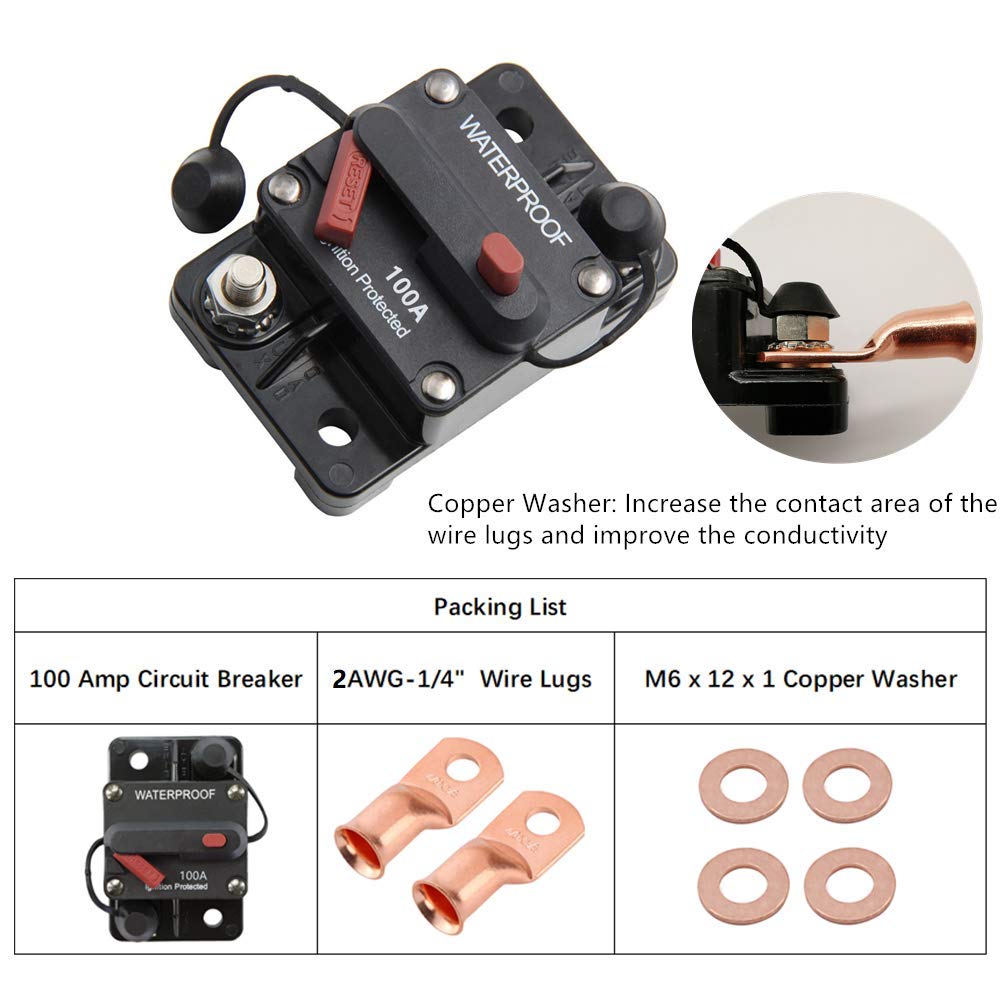 Stetion 100 Amp Circuit Breaker Trolling With Manual Reset Car Marine Trolling Motors Boat Atv Manual Power Protect For Audio System Fuse 12V-48Vdc Waterproof (100Amp)