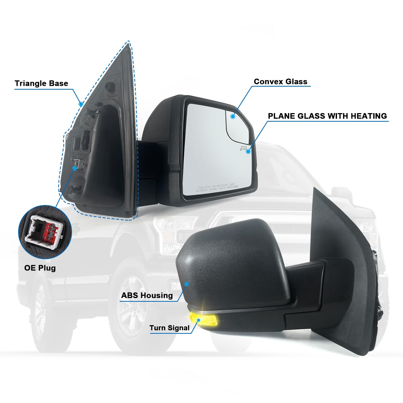 Lqito Right Passenger Side Door Mirror with Blind Spot Glass Assembly Fits 2015-2020 Ford F150 With Turn Signal Light Power Heat