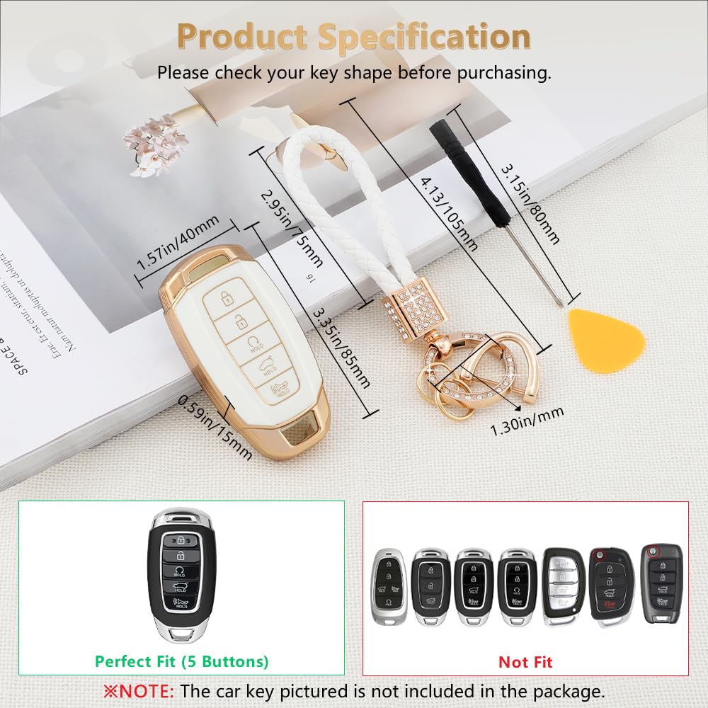 Pifoog For Hyundai Elantra Key Fob Cover Palisade 2023 2022 2021 2020 5 Buttons Car Keys Case Shell Protector Holder Glittering
