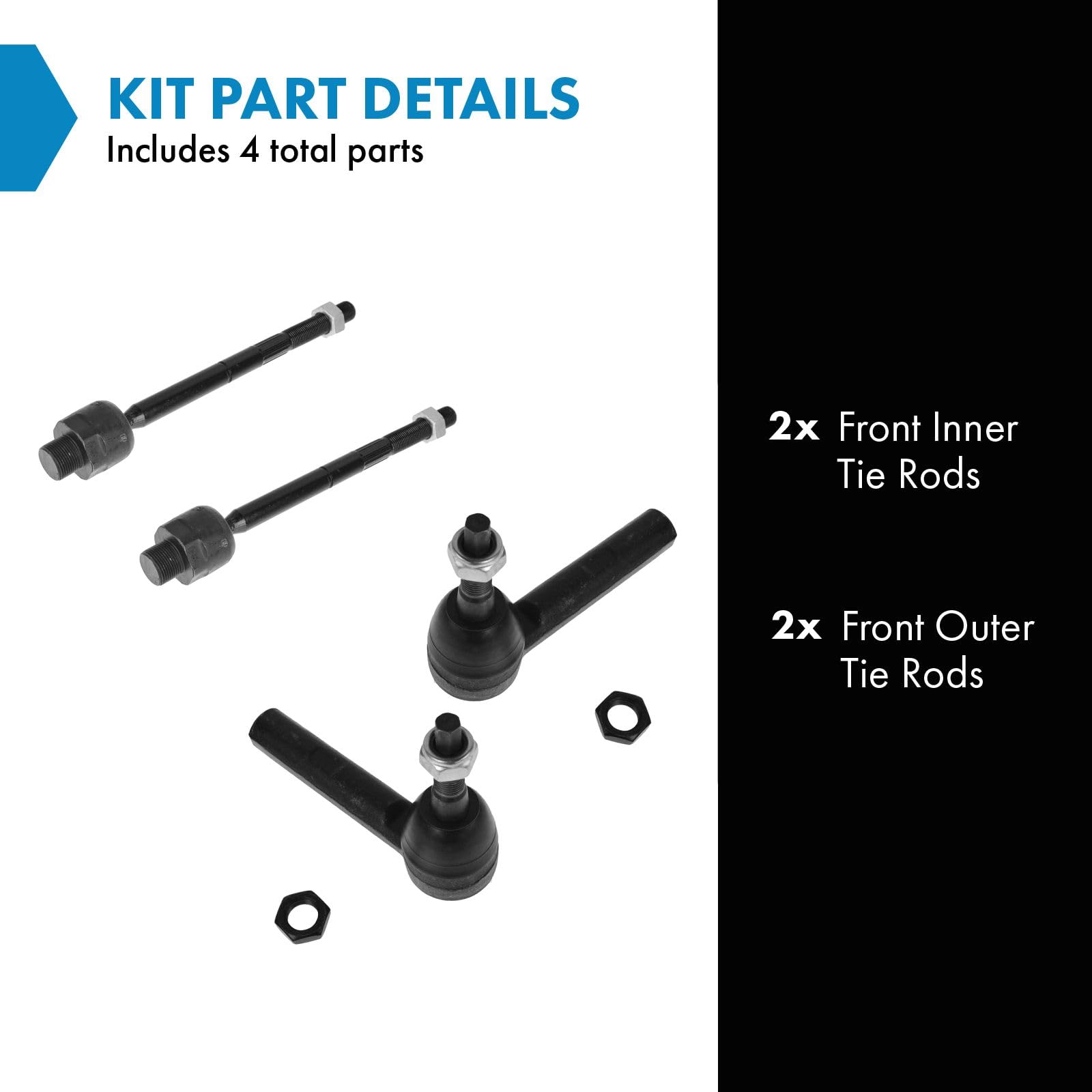 Trq Front Tie Rod Set Compatible With 2000-2004 Dodge Dakota 2000-2003 Durango