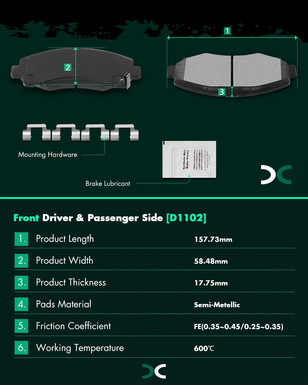 Scitoo D1102 Front Semi-Metal Brake Pads Sets Fit For Acura Tl 2009-2014,For Honda Ridgeline 2006-2011