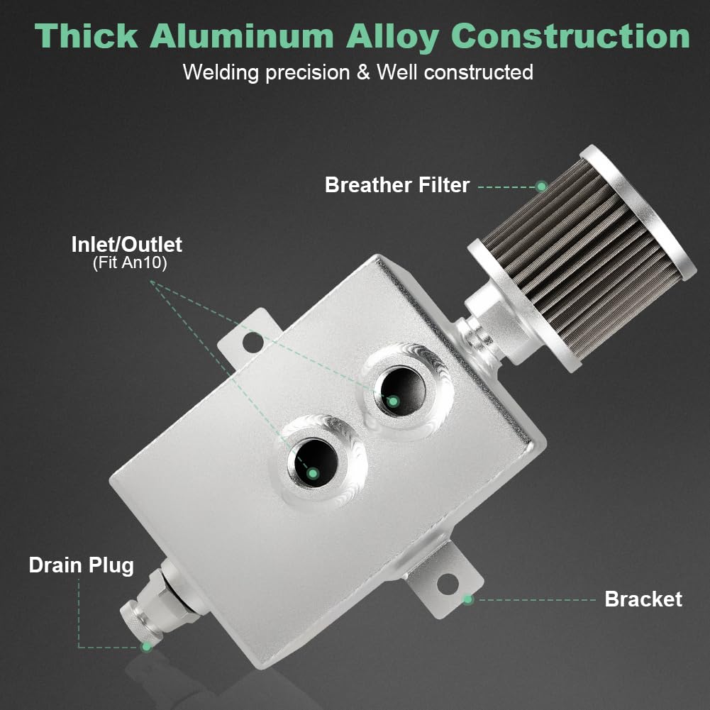 Jdmon 10An 2L Oil Catch Can, Universal Built-In Baffled Aluminum Oil Reservoir Separator Tank With Breather Filter, Mounting Bracket, Drain Valve, Adapters, Large Capacity Catch Can, Sliver