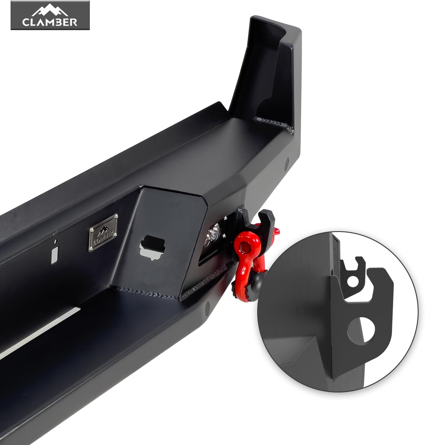 CLAMBER Off-Road Rear Bumper for Toyota Tacoma 3rd Gen 2016-2023 Textured Black Back Bumper Guard Heavy Duty Carbon Steel with L