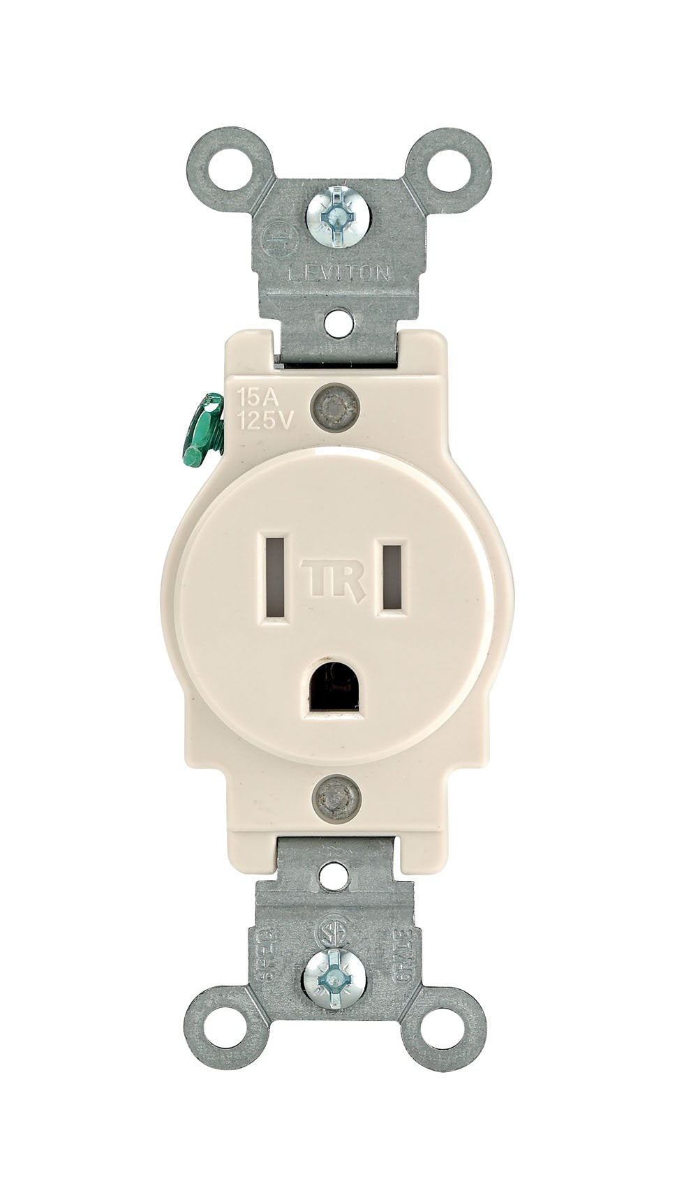 Leviton T5015-T 15 Amp, 125 Volt, Narrow Body Single Receptacle, Straight Blade, Tamper Resistant, Commercial Grade, Grounding, Light Almond