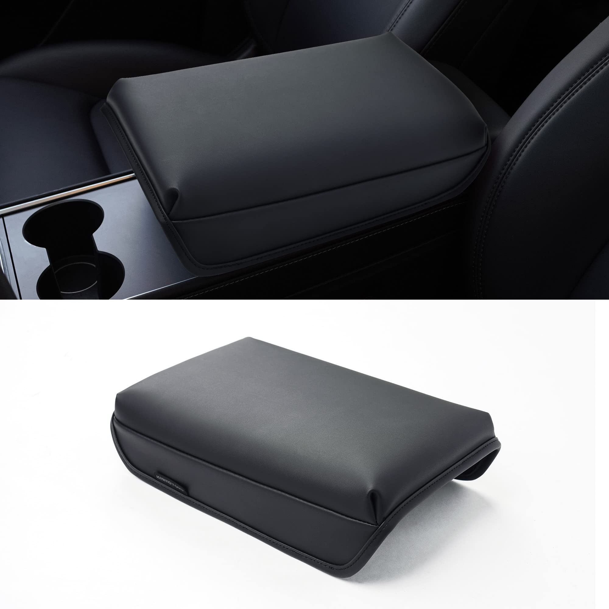 Kmmotors Model Y, Model 3 Center Console Cover Basic Black, Armrest Cushion, Console Protector, Vegan Leather, Tesl* Accessories