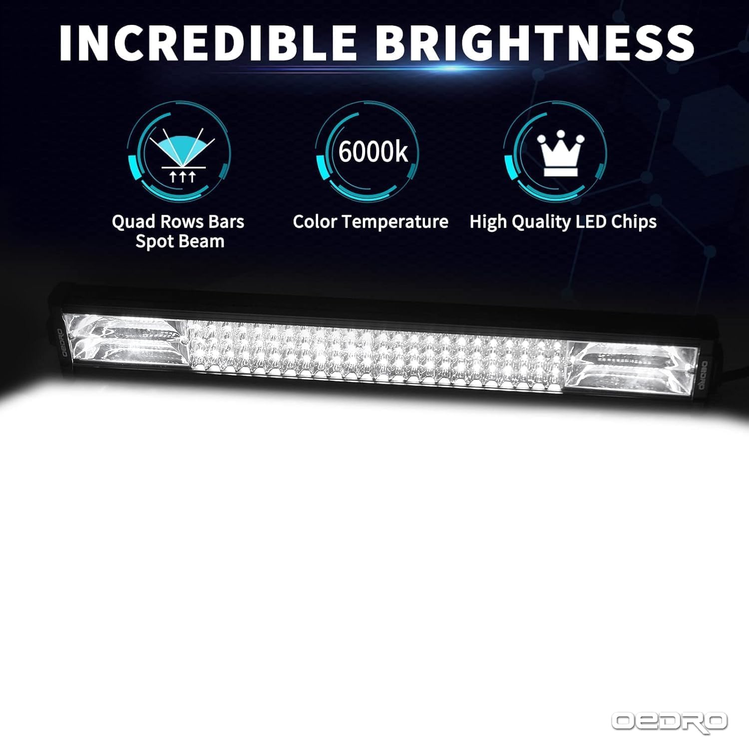 Oedro 22 Inch Led Light Bar Spot Flood Combo Quad-Rows Led Lights Work Lights Ip68 Grade Off Road Light 12V 24V Fit For Pickup S