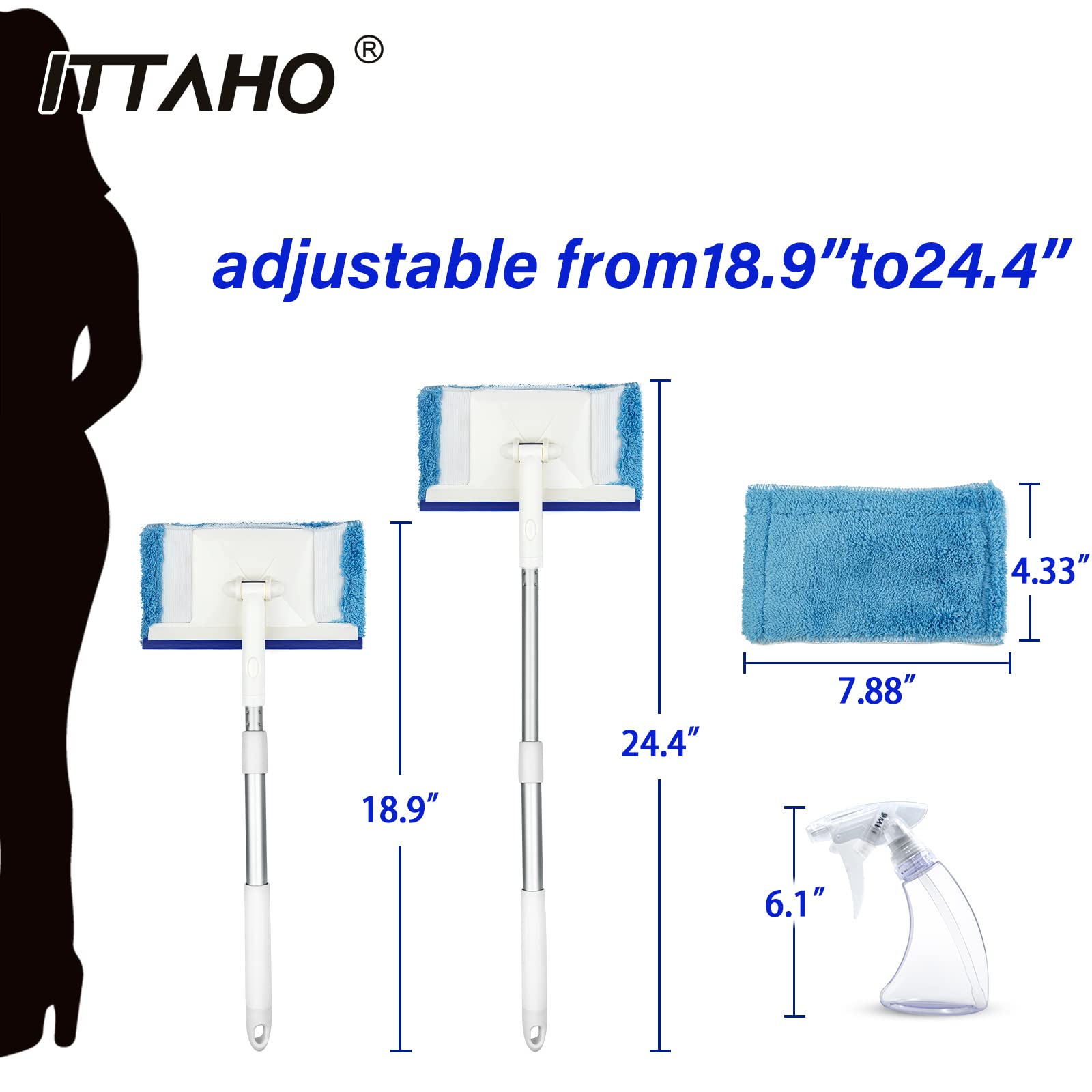 Ittaho Windshield Cleaning Tool, Car Window Cleaning With Extra Spray Bottle, Household Squeegee Mirror Cleaning Tool With Exten