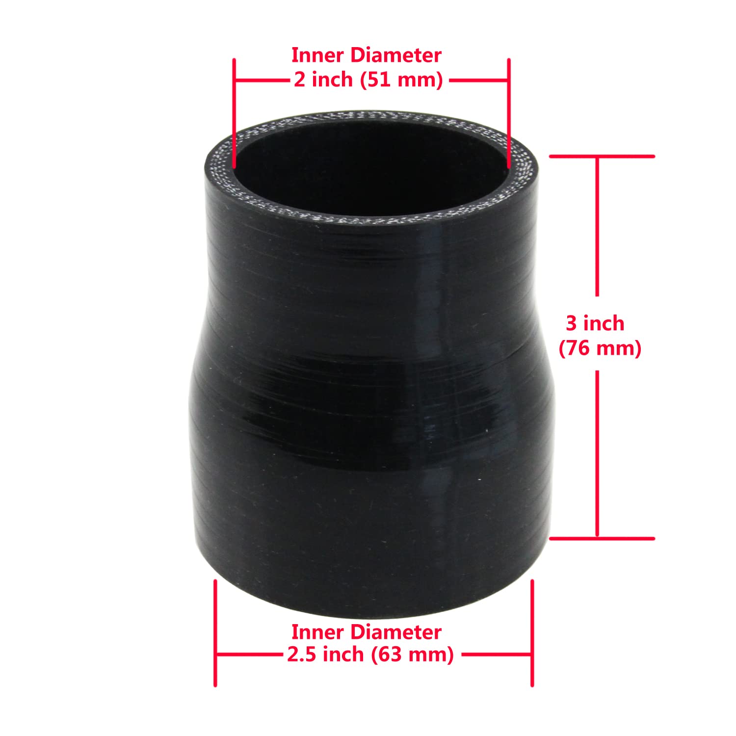 Ucreative 4-Ply Straight Coupler Silicone Hose ID 2.0 inch to 2.5 inch (51mm to 63mm)