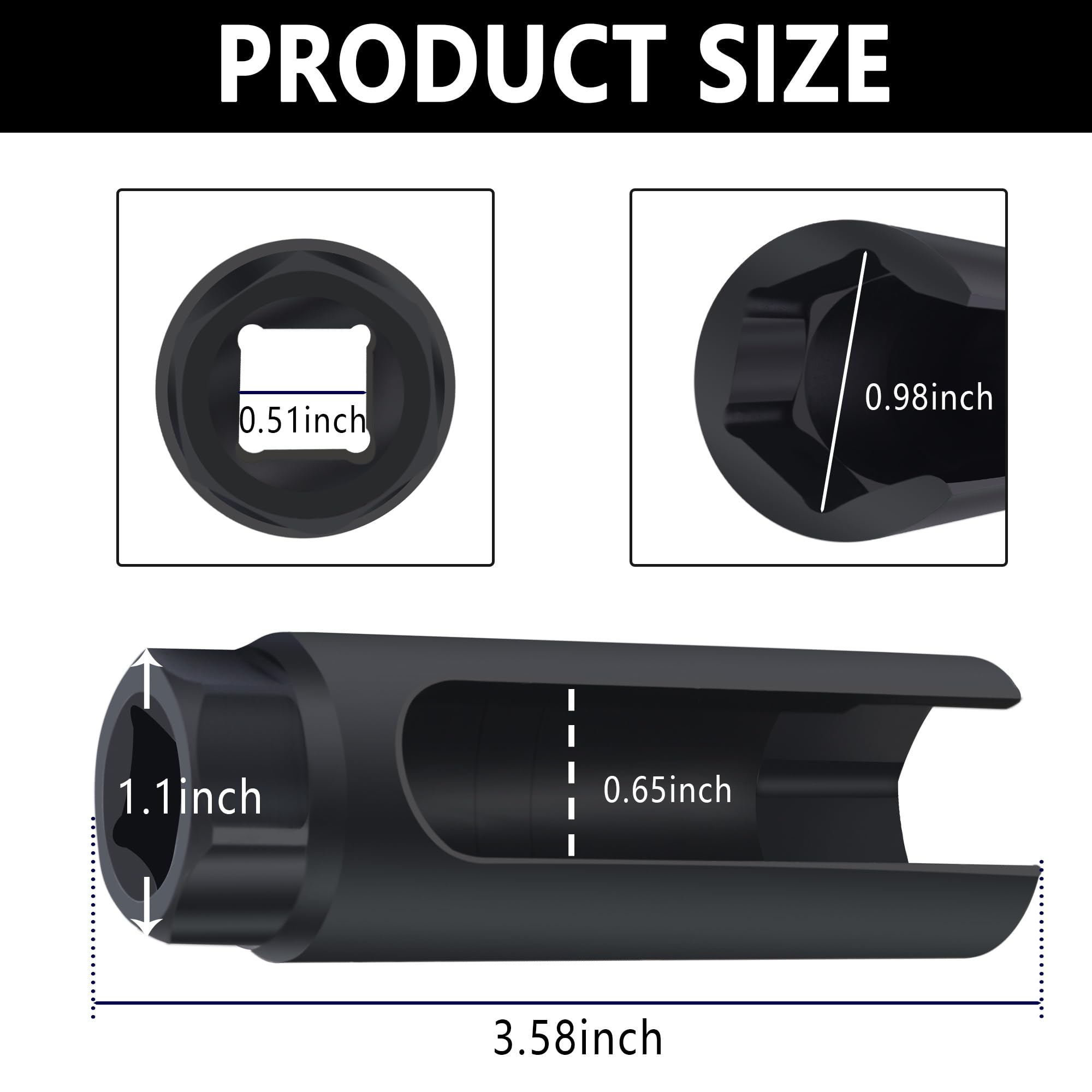 Oxygen Sensor Socket,7/8 inch O2 Sensor Socket for Automotive Replacement Oxygen Sensors,Opening Size 0.65'' O2 Sensor Removal T