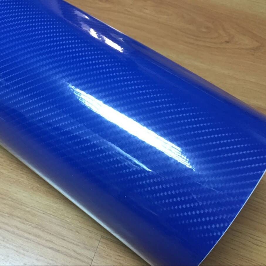 Rockrose 7D Super Glossy 7D Blue Carbon Fiber Vinyl Wrap, Anti-Wrinkle, Air Release Automotive Bubble Wrap, Self Adhesive Car Vi