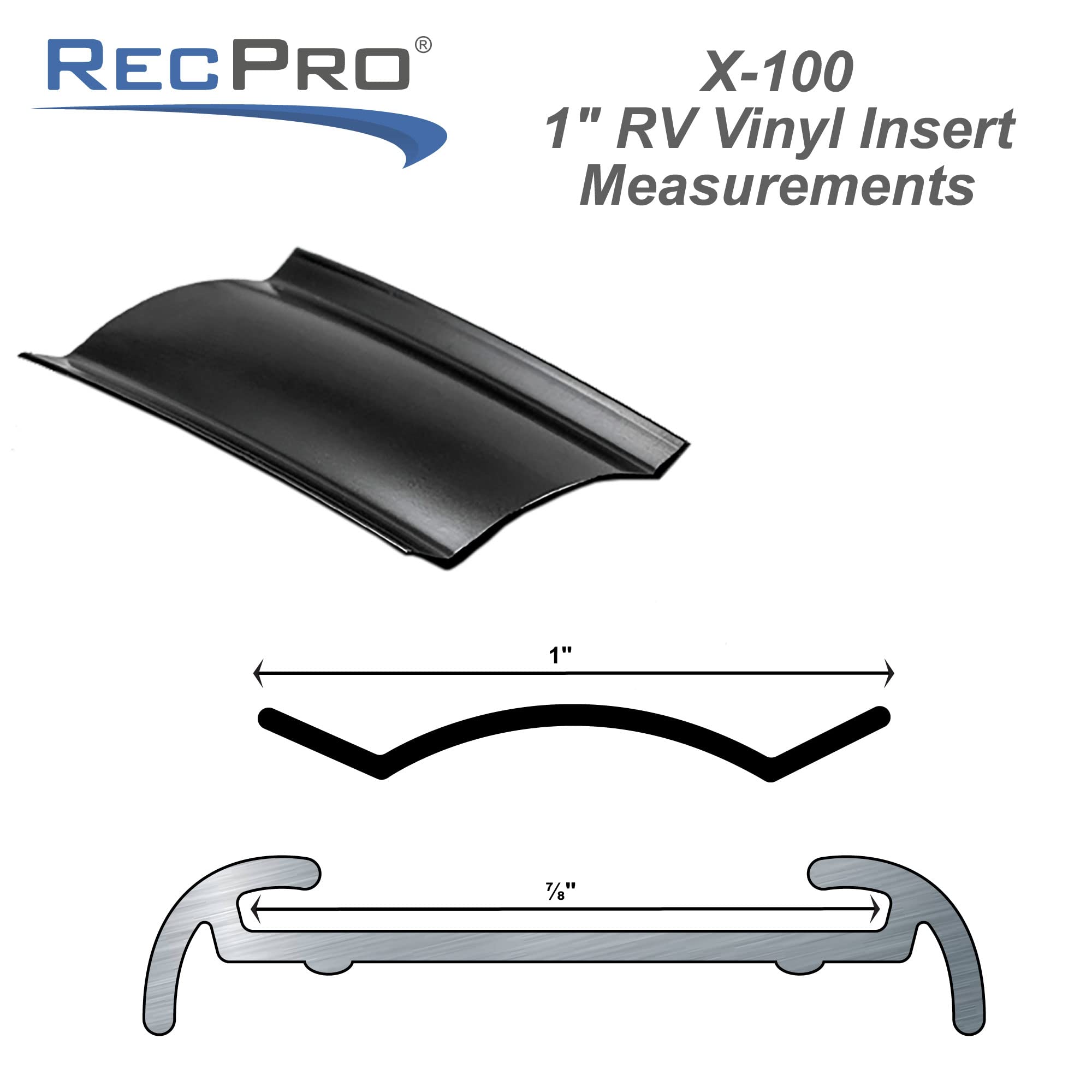 RecPro 1 RV Vinyl Trim Insert | UV Protection | Roof Trim (100', Black)