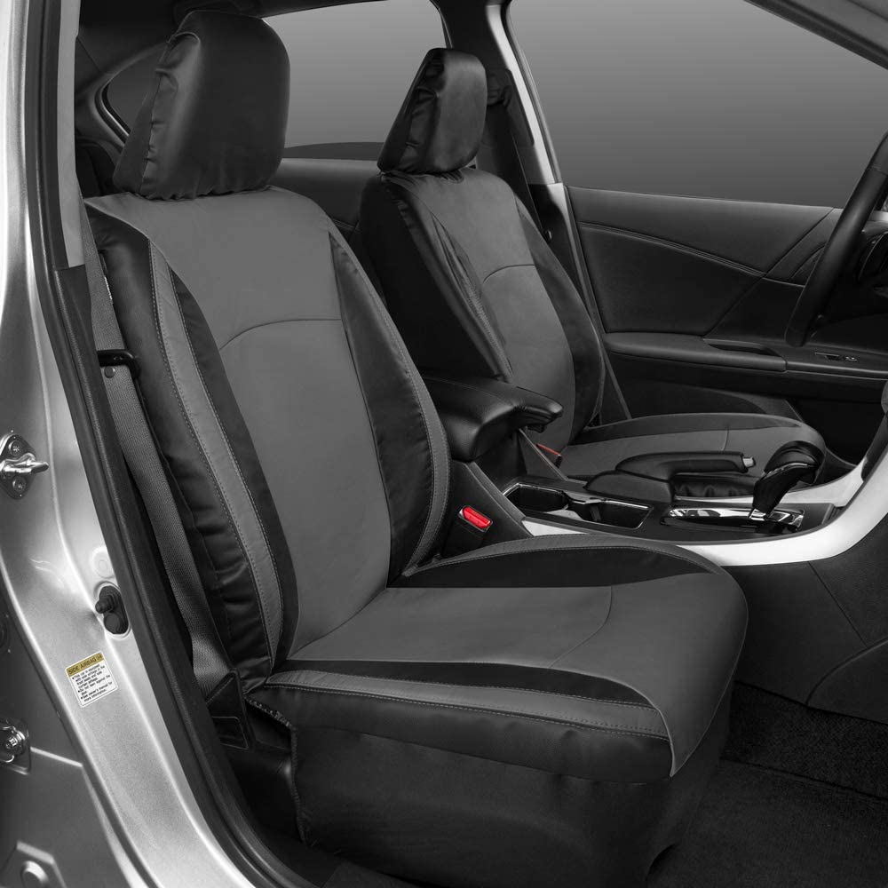 Motor Trend Gray Faux Leather Car Seat Covers For Front Seats - Premium Automotive Bucket Seat Covers, Made For Vehicles With Removable Headrests, Interior Covers For Car Truck Van Suv