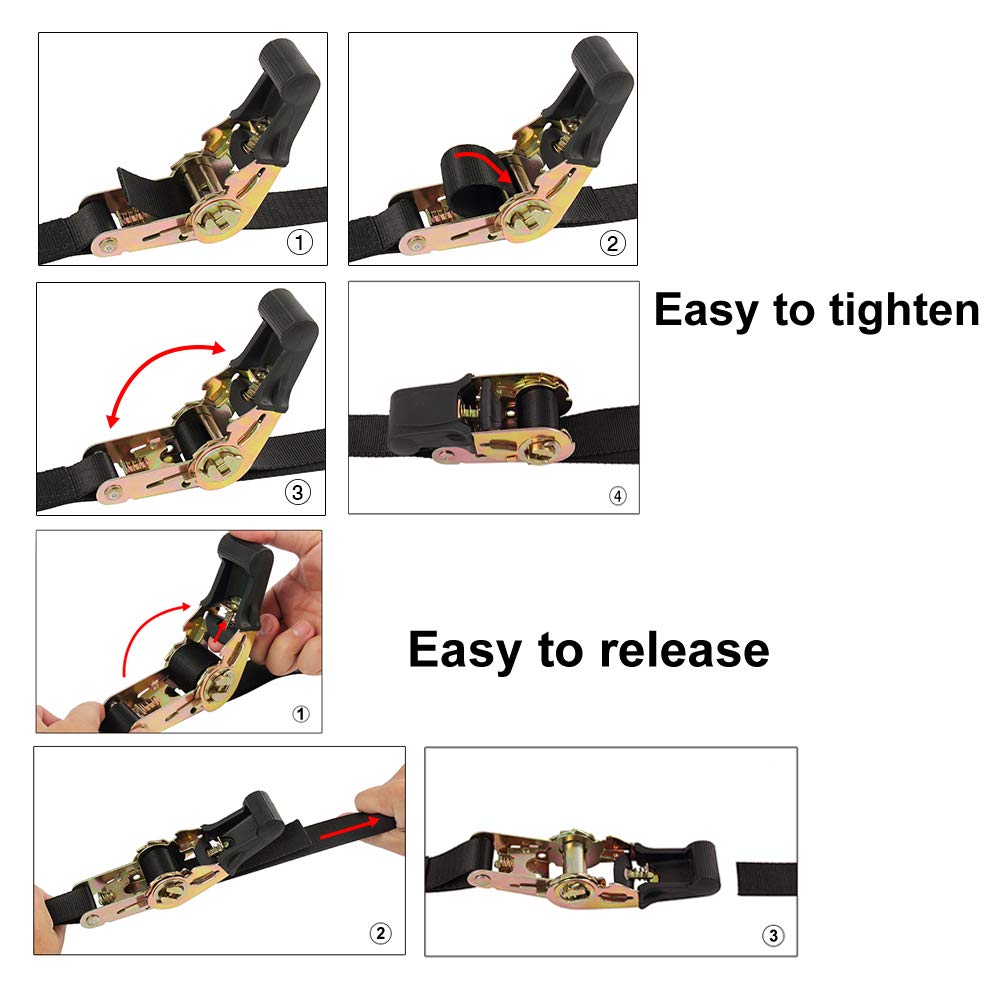 Endless Ratchet Tie Down Straps Heavy Duty Cargo Tie Downs, Durable Nylon Black Strap Down Ratcheting Securing Straps, Track Spring Fittings, Tie-Down Motorcycles, Trailer Loads, Kayak (8Ft - 4Pack)