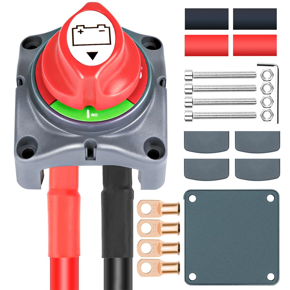 275A Battery Disconnect Switch, 12-48V Battery Shut Off Switch with Installation Accessories, Battery Cut Off Kill Switch for Ca