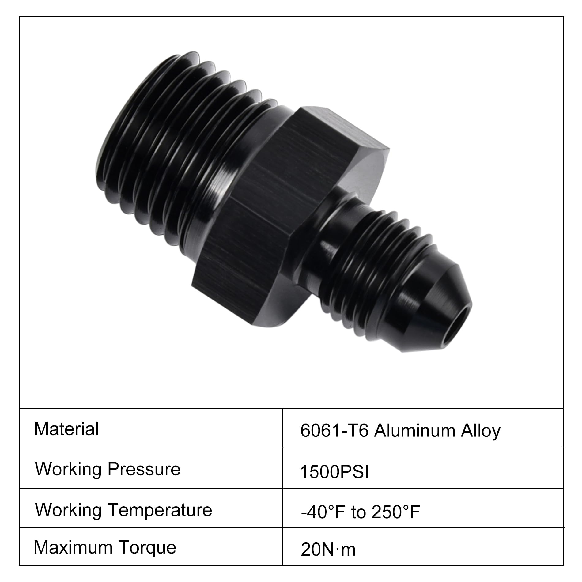 Evil Energy 3An Male Flare To 1/4'' Npt Pipe Fitting Adapter Aluminum Straight Black 2Pcs