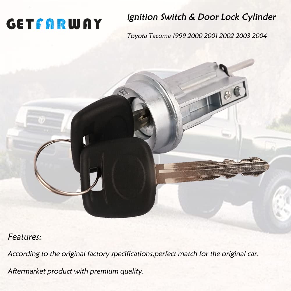 Getfarway Ignition Switch & Door Lock Cylinder Compatible with Toyota Tacoma 1999 2000 2001 2002 2003 2004, Replace 69005-35840,