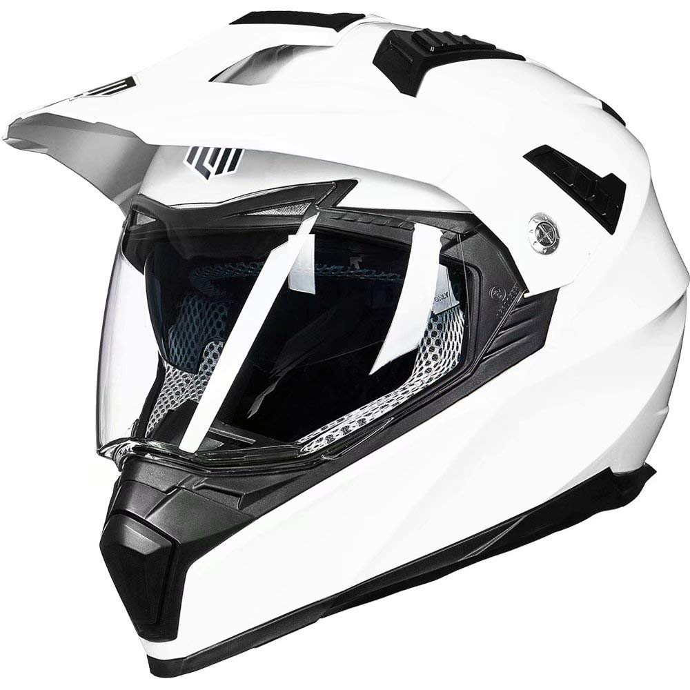 Ilm Off Road Motorcycle Dual Sport Helmet Full Face Sun Visor Dirt Bike Atv Motocross Casco Dot Certified Model 606V(White, M)