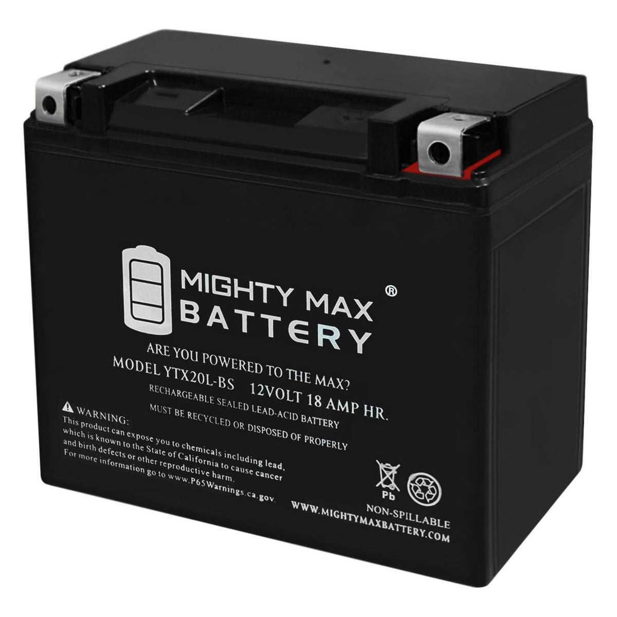Mighty Max Battery Ytx20L-Bs - 12 Volt 18 Ah, 270 Cca, Rechargeable Maintenance Free Sla Agm Motorcycle Battery