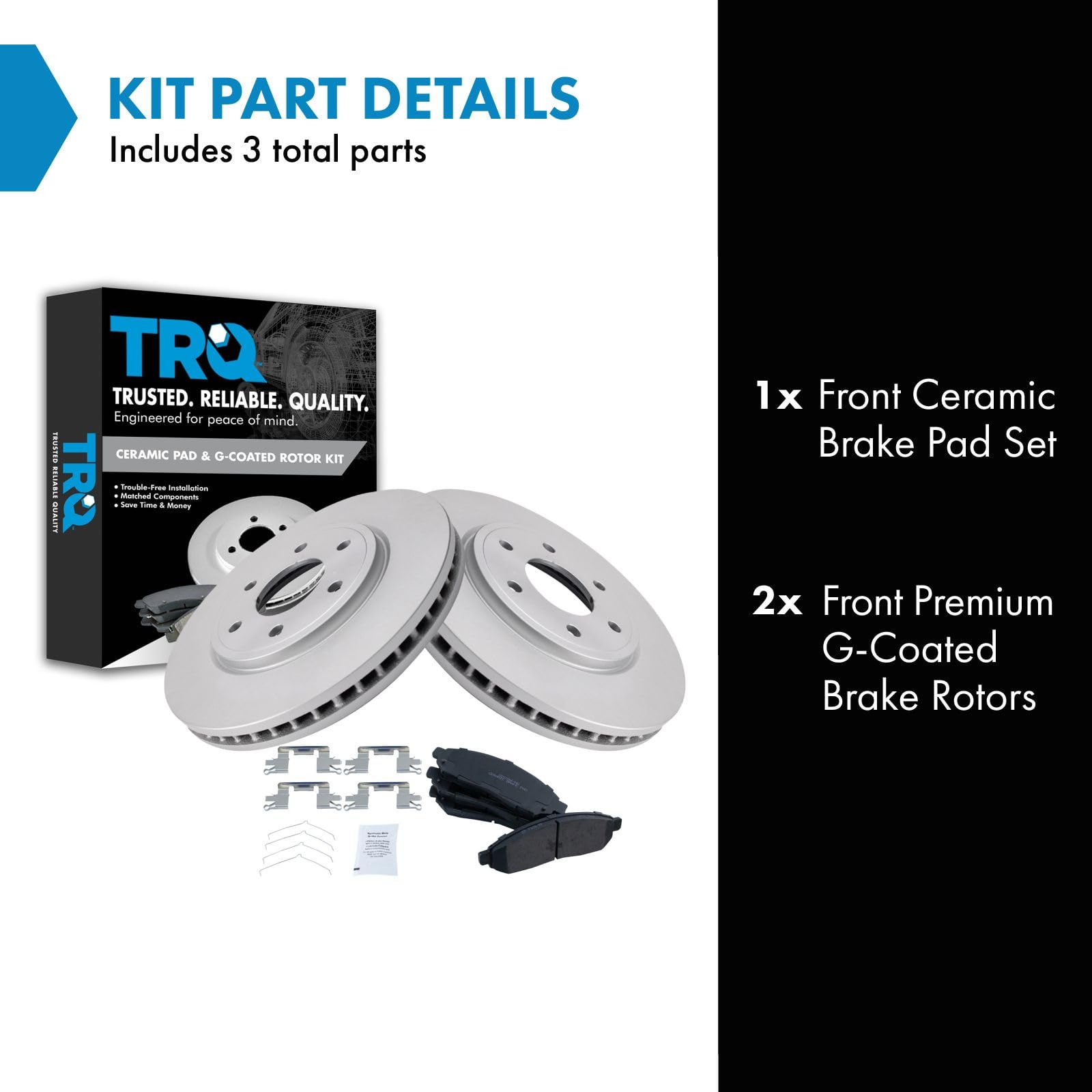 Trq Front Brake Pad & Rotor Kit Brake Pads Brake Rotor Ceramic Premium G-Coated Compatible With 2005-2017 Nissan Frontier 2009-2