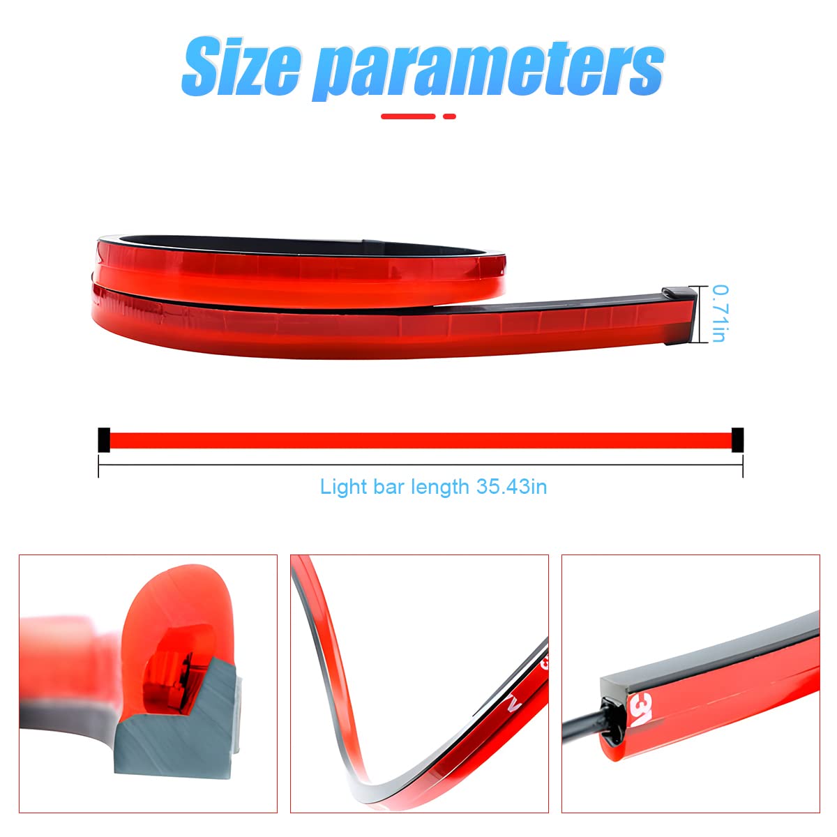 Hipopy Car Led Brake Led Strip Light, 35Inch 144Led Dc12V High Mount Stop Brake Light Bar, Rear Window Warning Signal Light For