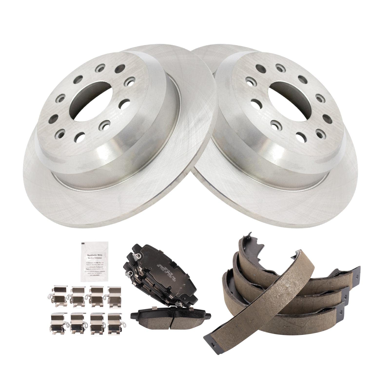 Trq Rear Brake Pad & Rotor Kit Brake Pads Brake Rotor Parking Brake Shoe Set Ceramic Compatible With 2018-2020 Jeep Wrangler