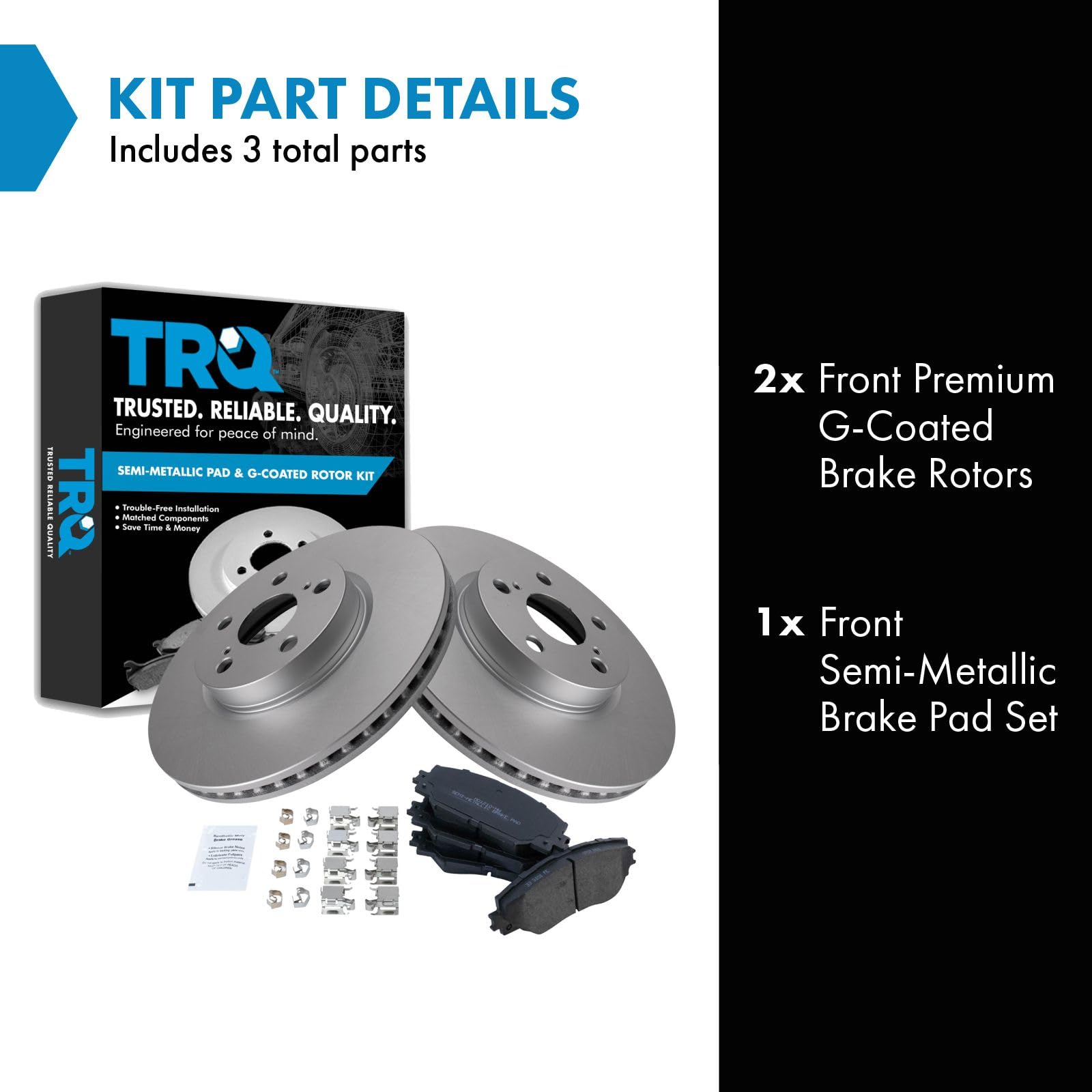 Trq Front Brake Pad & Rotor Kit Brake Pads Brake Rotor Semi-Metallic Premium G-Coated Compatible With 2009-2010 Pontiac Vibe 200