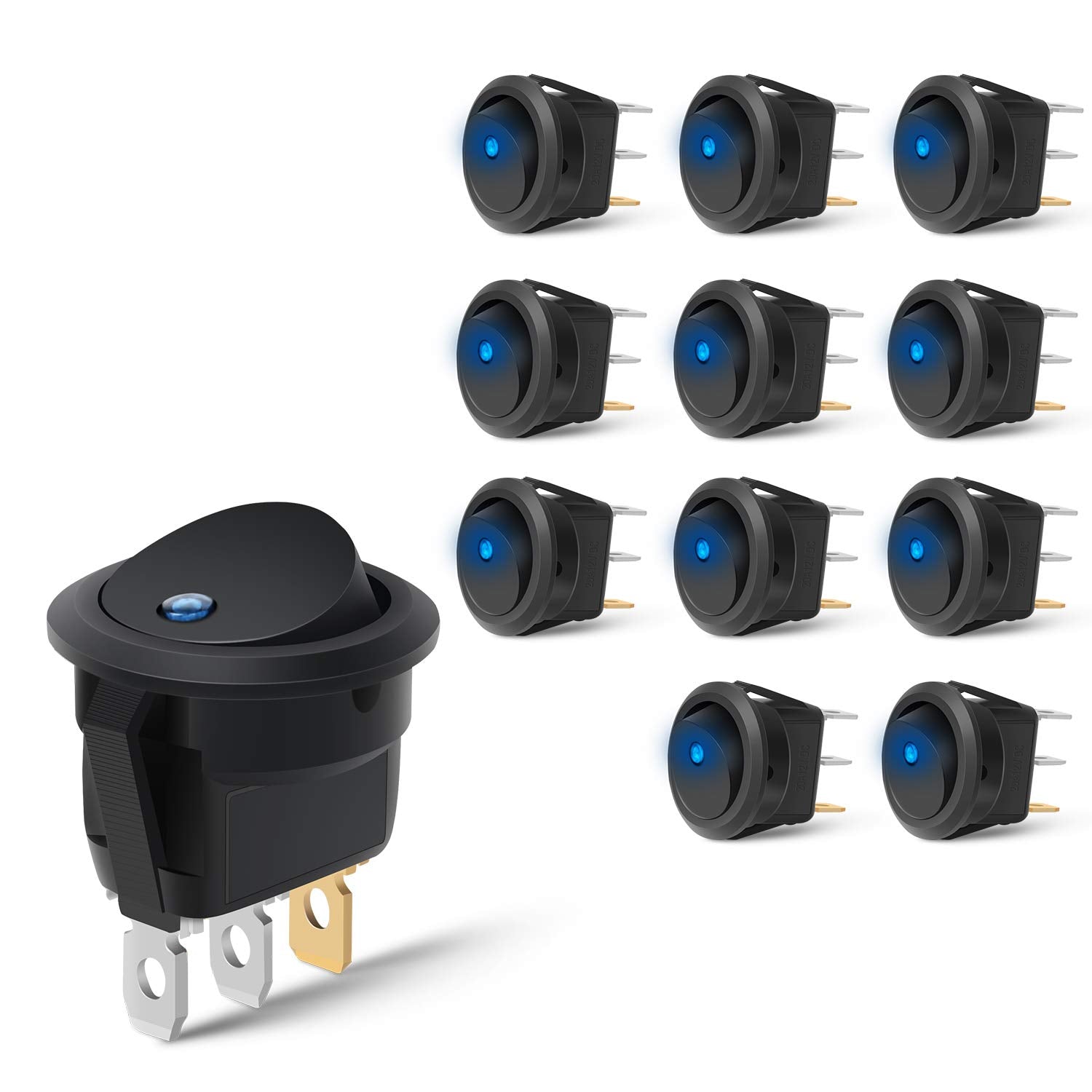 Nilight 12Pcs 12V Blue Round Toggle Led Switch 20A 12V Dc On/Off Spst For Car Truck Rocker On-Off Control