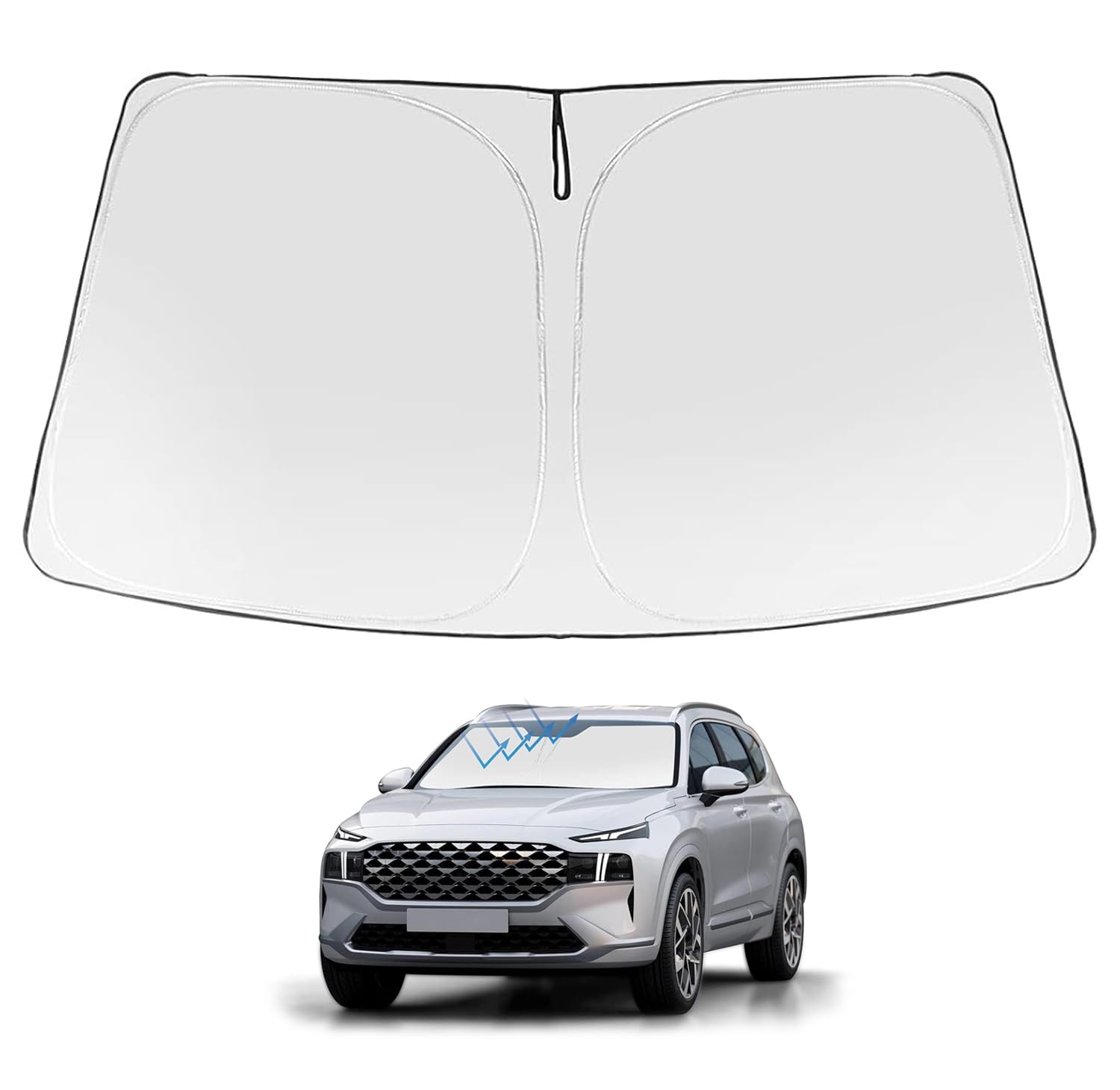 Proadsy 2025 Upgrade Windshield Sun Shade Custom Fit Hyundai Santa 2019-2023 4-Layer Foldable Front Sunshade Protector Sun Visor
