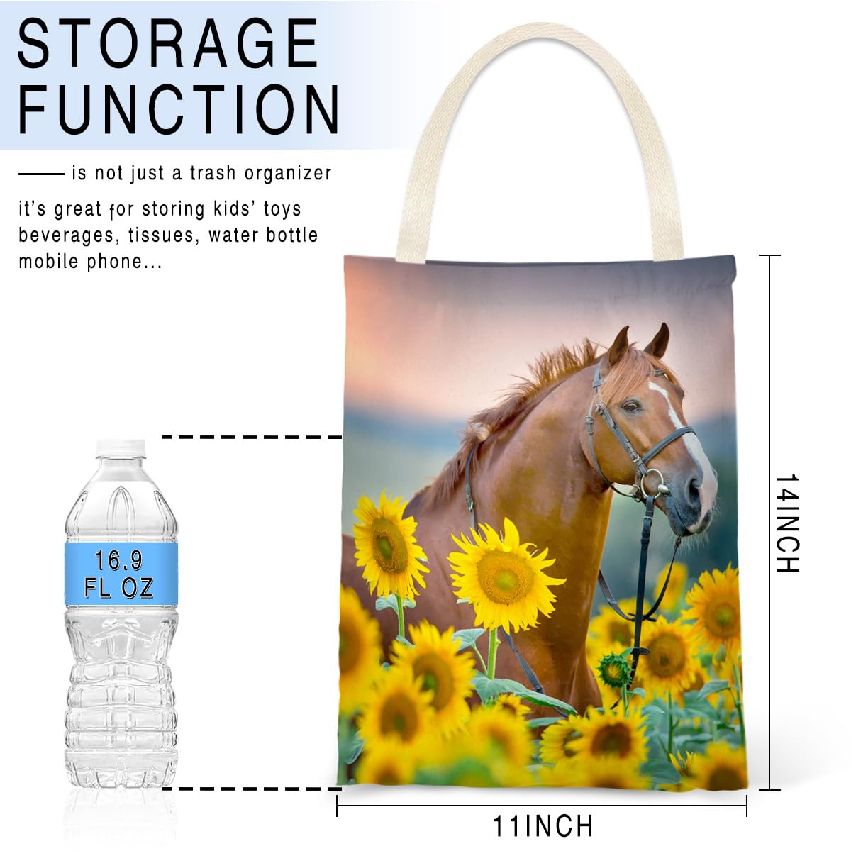 Car Trash Bag Hanging No Snap Small Garbage Bag for Car Back Seat Cute Printed One-handed Strap Trash Bags Car Accessories-Horse