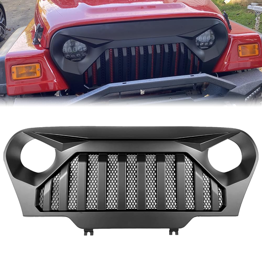 DIBON AUTO Matte Black Grille For Jeep Wrangler TJ Gladiator Vader Grill W Mesh 1997 1998 1999 2000 2001 2002 2003 2004 2005 200