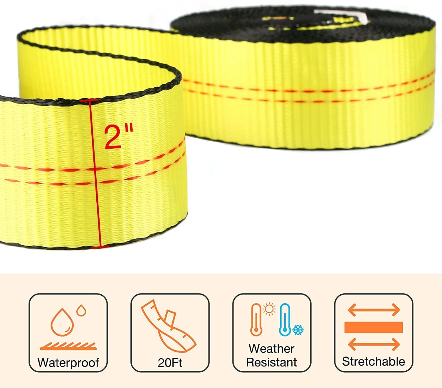 Sumpluct Recovery Tow Strap 2Packs 2In X 20Ft Heavy Duty 20,000 Lbs Break Strength, Use For Emergency 4X4 Towing Rope, Tree Saver, Winch Strap, Triple Reinforced Loops, Protective Sleeves