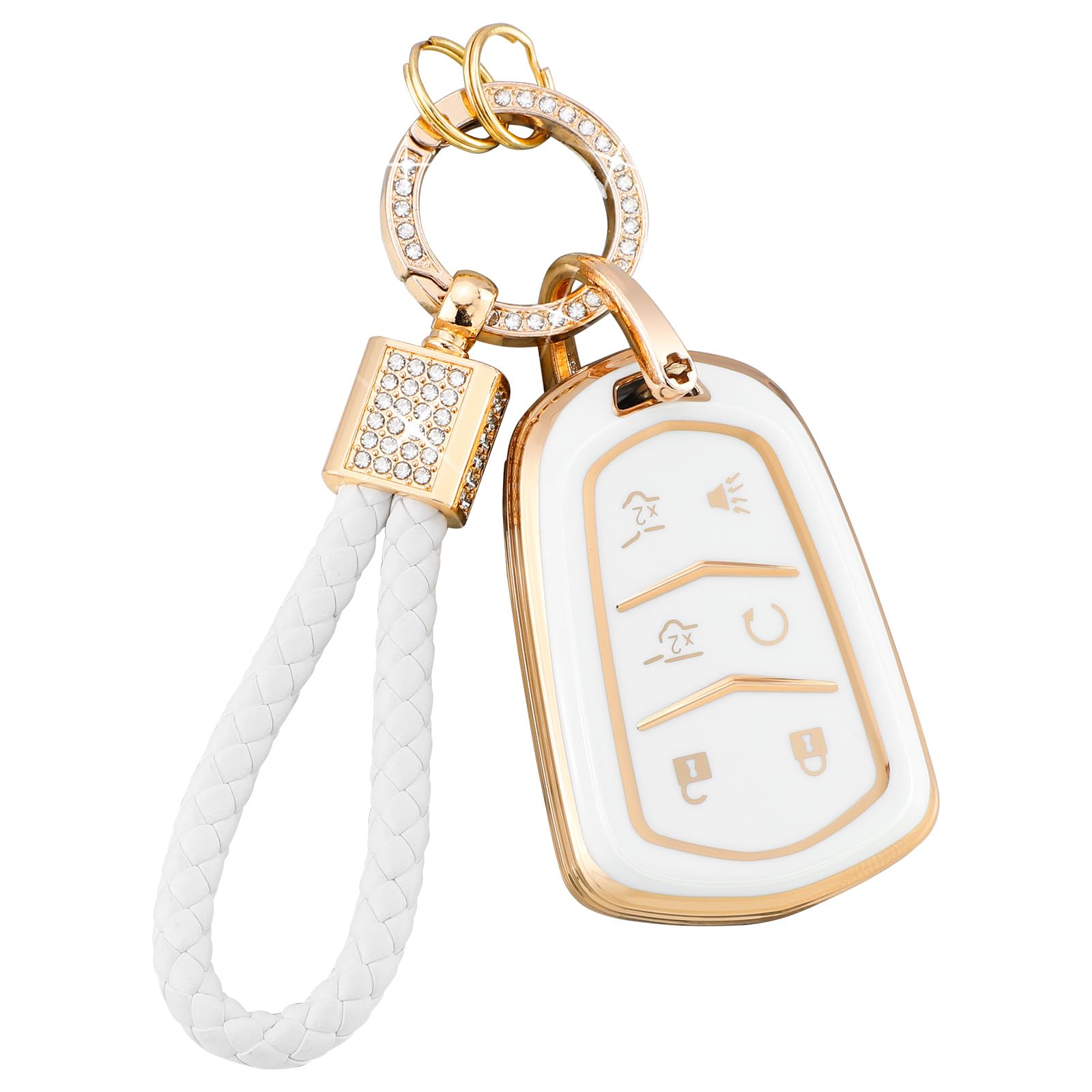 PIFOOG Key Fob Cover Fit for Cadillac Escalade 2015-2020 6 Button Car Keys Case Shell Protector Full Covers Bling Keychain Acces