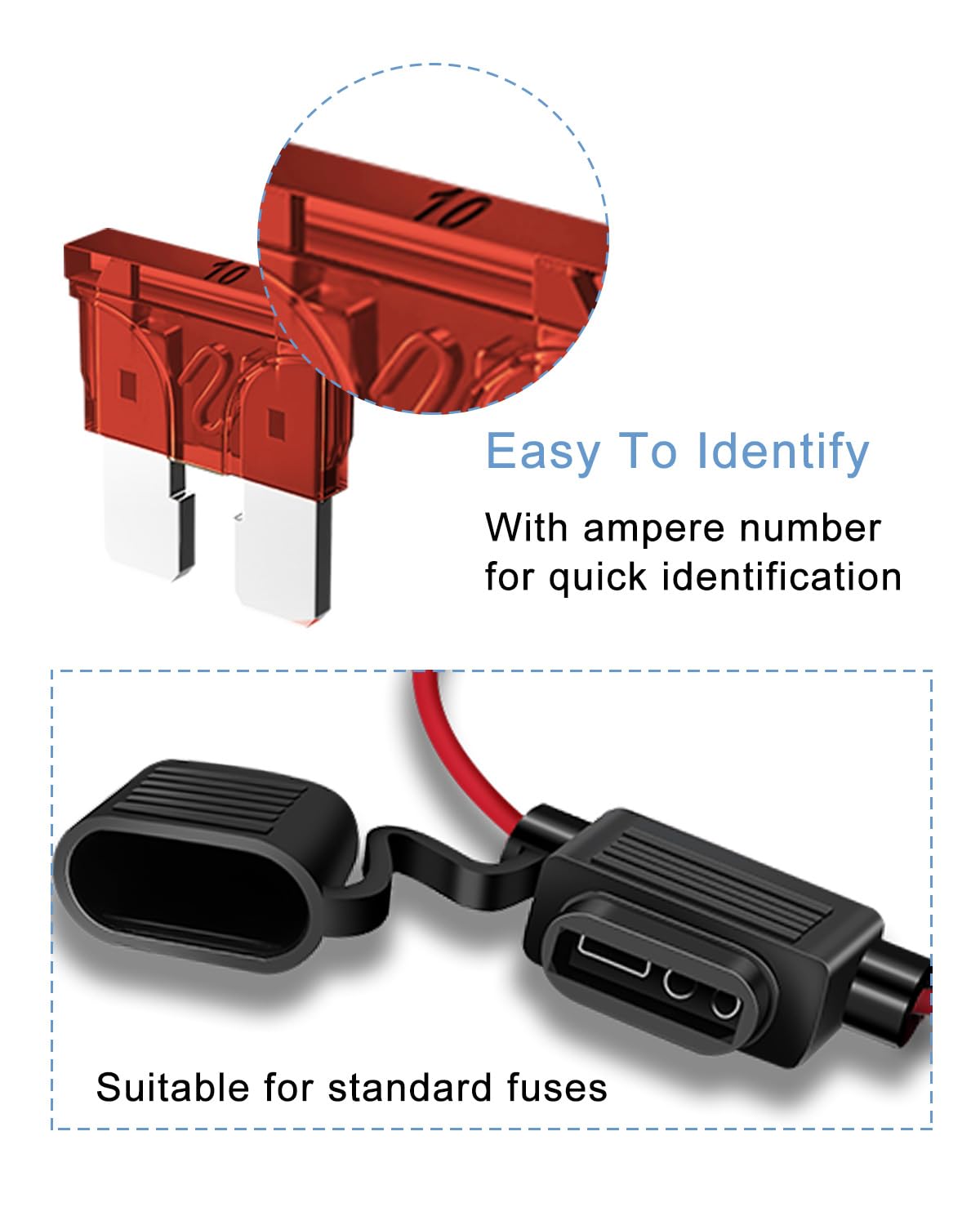 6 Pack 18Awg Inline Fuse Holder - 18 Gauge Automotive Blade Fuse Holder With 6Pcs 10 Amp Atc/Ato Standard Fuses